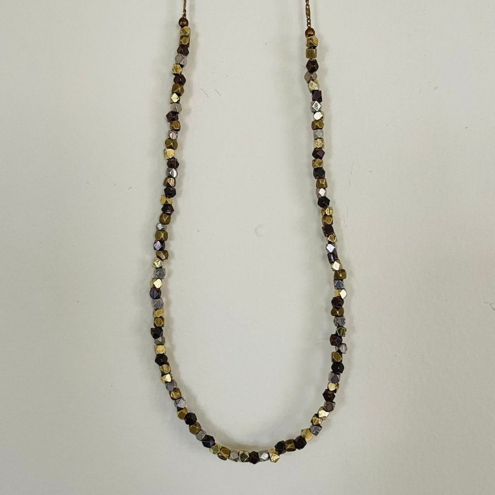 Beaded Necklace │ Gold, Brown & Silver